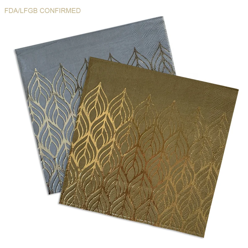 
 2-слойная или 3-слойная декоративная бумажная салфетка с напечатанной золотой фольгой  