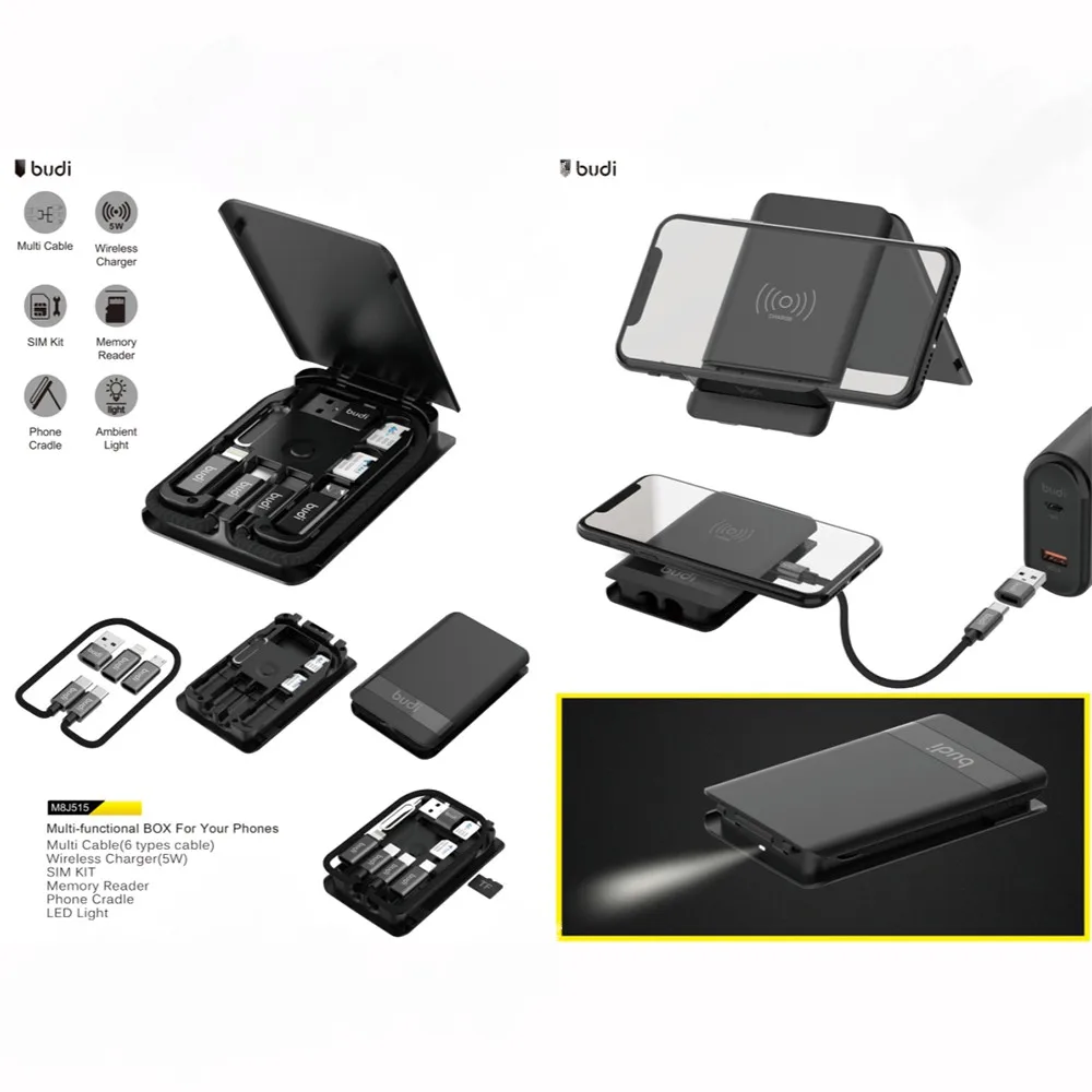
cell phone stand universal foldable multi-angle pocket desktop phone holder for tablets with 6in1 usb cable wireless charger box 