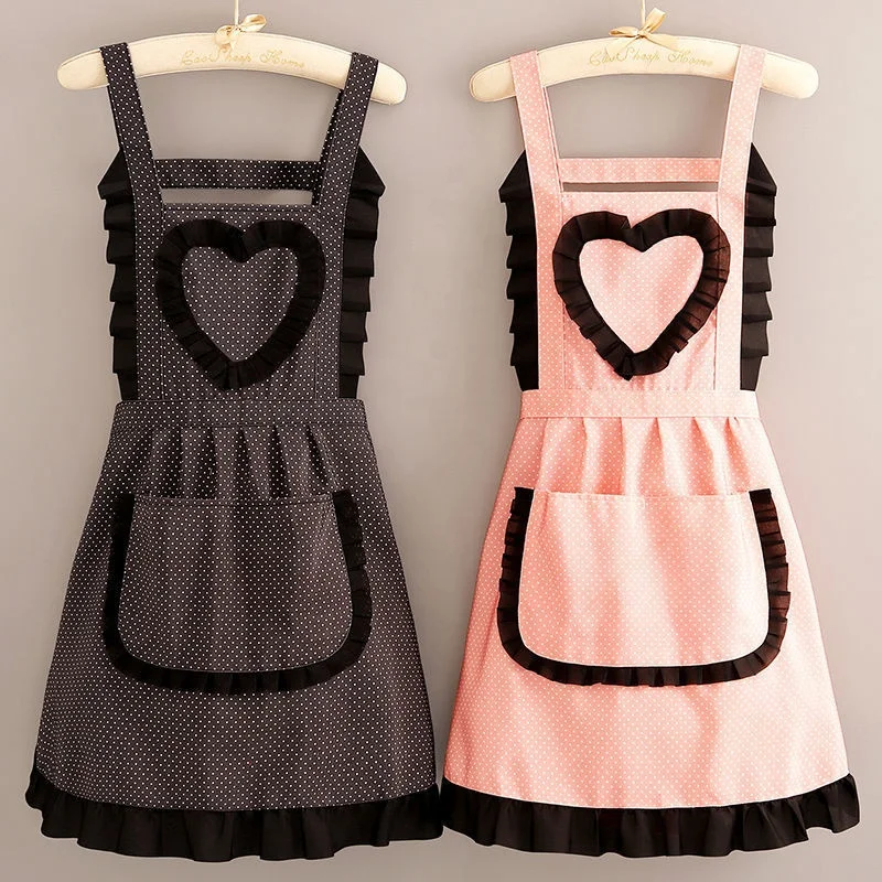 DUOLAI Adult Women Custom Beauty Cotton Canvas Cleaning Kitchen Apron With Heart Decoration