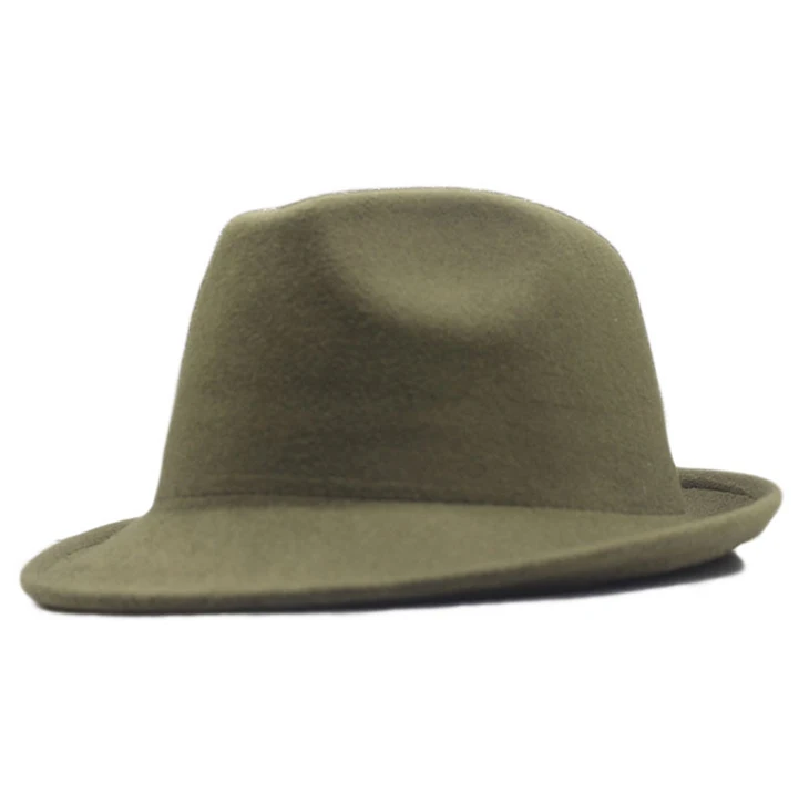 Оптовая продажа однотонная зеленая шапка с логотипом на заказ модная негабаритная Мягкая шерстяная шляпа-федора летняя Роскошная фетровая формальная для мужчин и женщин