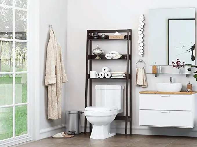 3-Tier Shelf Organizer Adjustable Bathroom Space Saver Bottom Bar Over The Toilet Storage Rack