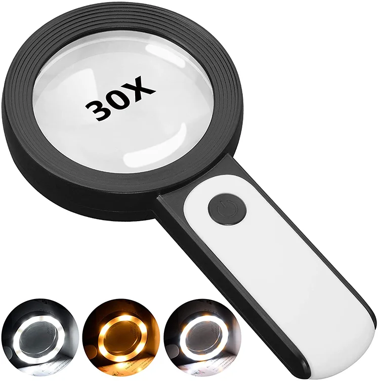 Handheld Magnifier Reading 30X Lens 12LED Light Magnifying Glass