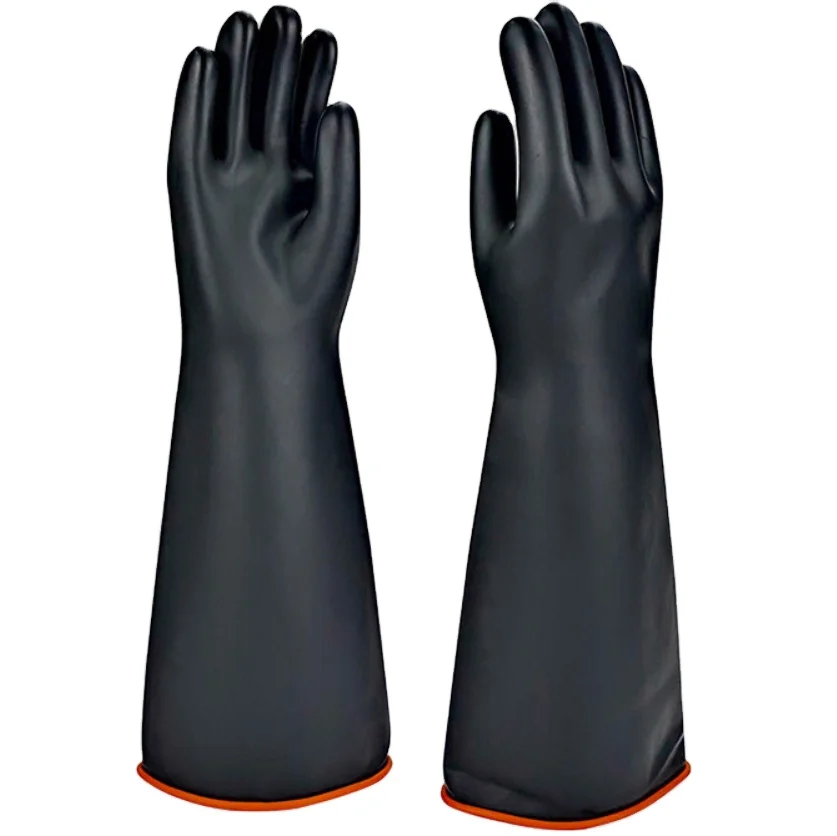 Latex rubber hand gloves industrial black rubber gloves 40cm industrial rubber gloves black