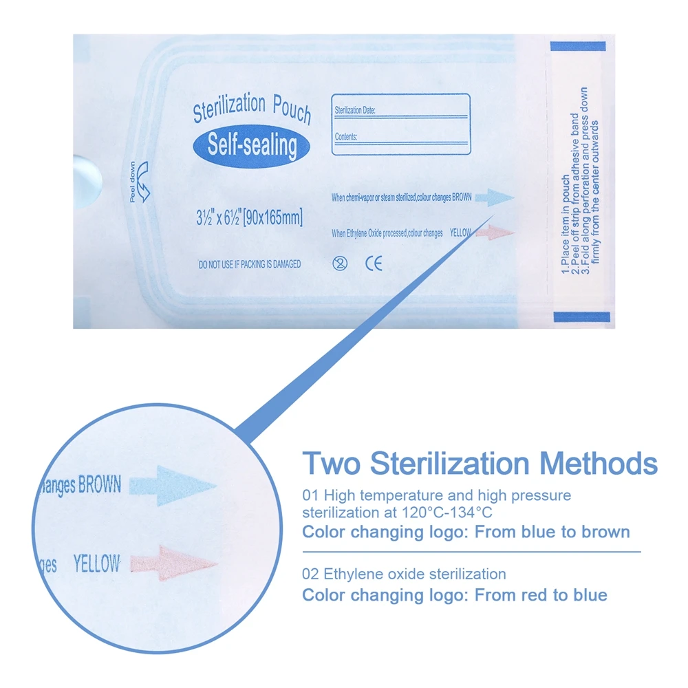 200PCS Self Sealing Sterilization Disposable Pouches Bags Nail Art Clean Tool Packaging Bag for Manicure Care Treatment Tools