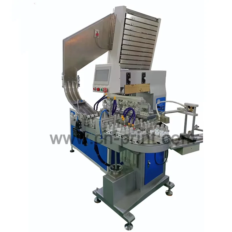 Automatic Bottle Lid Printer Four Color Full Automatic Bottle cap Pad Printing Machine With Conveyor and Logo Customized