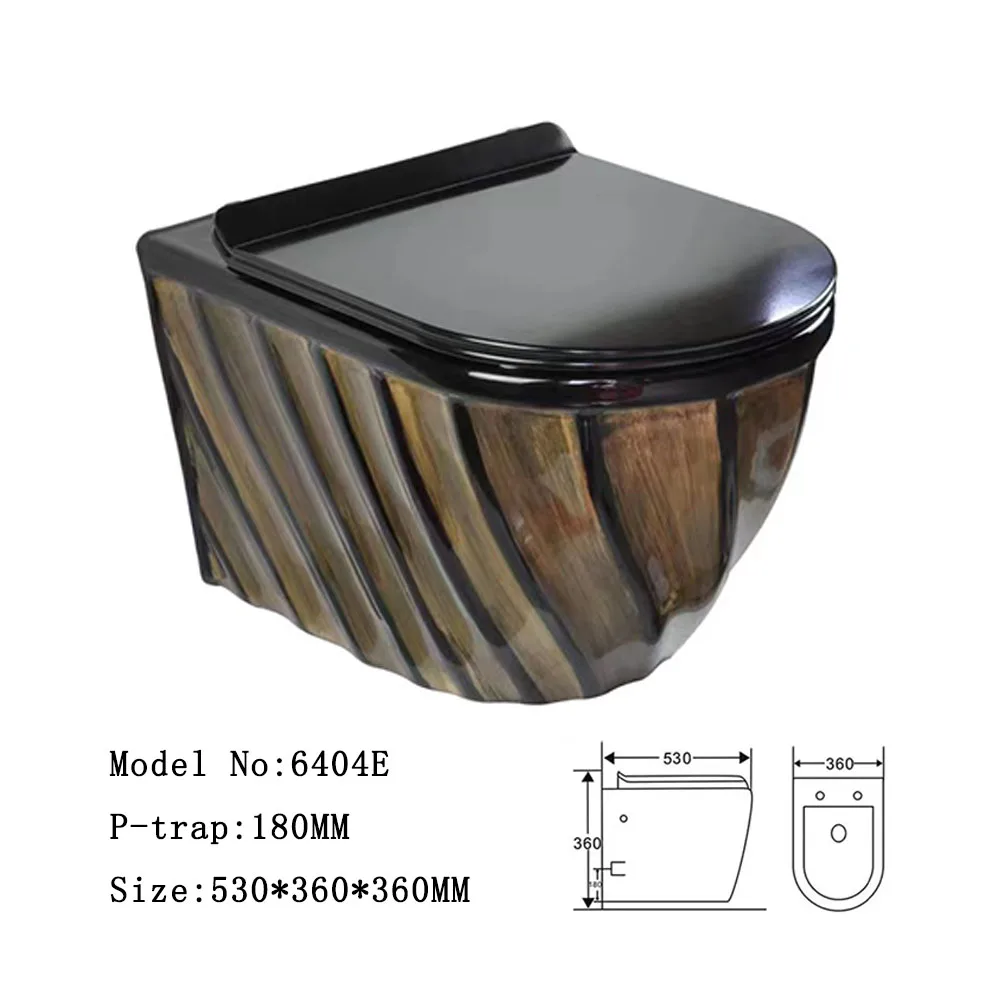 Sanitary Ware Wall Hung Closet Bathroom Toilet Bowl Wall Ceramic Popular Gold Black Color Easy Mounted Wall Hung Toilet