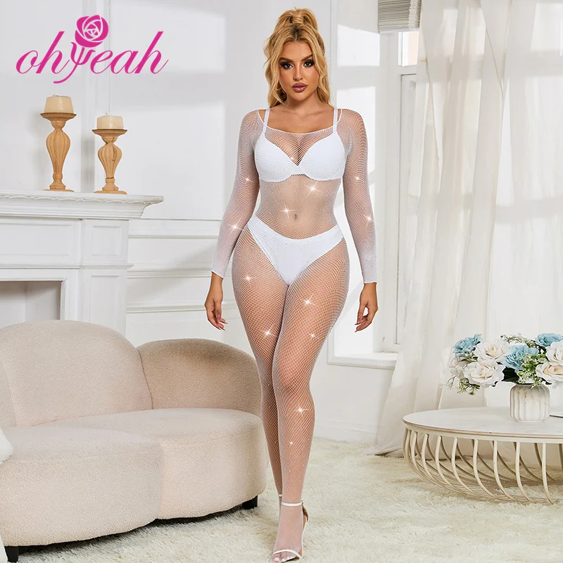Yiwu Factory White Diamond Sexy Fishing Net Socks Small Net Pants Hot Drill Net Socks Women Seamless Hollow Socks Full Drill