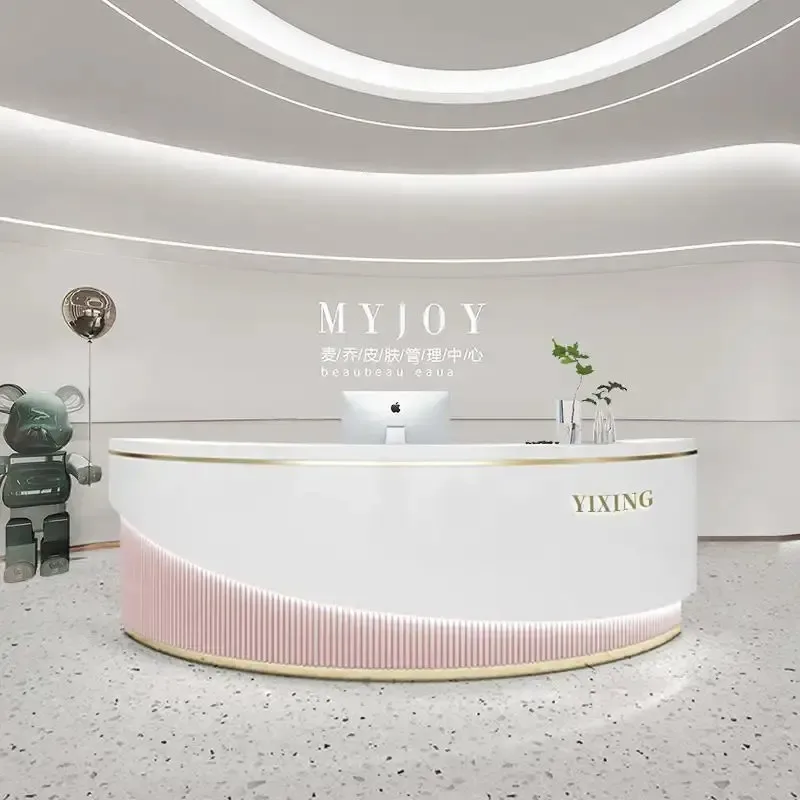 VANLOCY Factory Modern and minimalist dental curved paint bar table company front desk reception desk beauty salon cash cashier