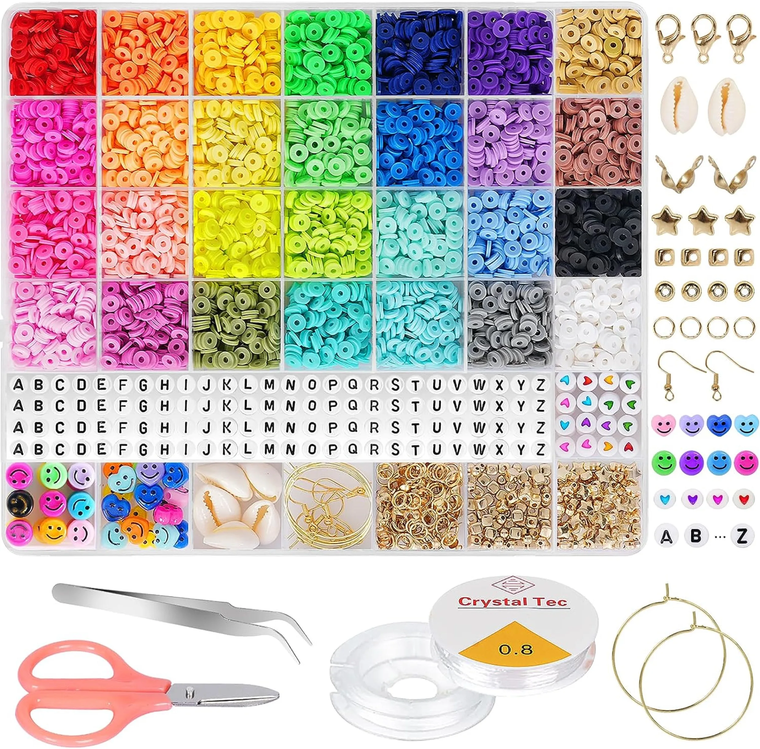 Fashion 6mm DIY Handmade Flat Round Polymer Clay Spacer Beads Kit with Acrylic Alphabet Heishi Beads for Jewelry Making