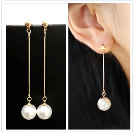 Long Tassel Simulated Pearl Drop Earrings for Women GiftKorean jewelry Gold Color
