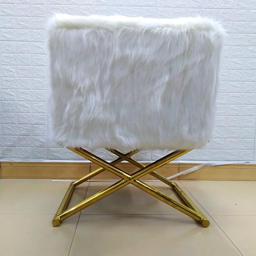 Luxury Design Living Room Chairs Golden or Silver Stainless Steel Legs Accent Chair Faux Fur Armchair For Home Office sofa chair