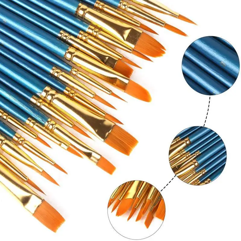 20Pcs Tip Artist Paintbrushes for Acrylic Painting Oil Watercolor Canvas Boards Body Brush