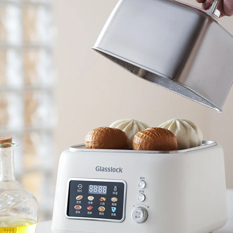 Multi-function Automatic Stainless Steel Electric Food Steamer Knob Control Electric Steaming Pot With Ceramic stew pot