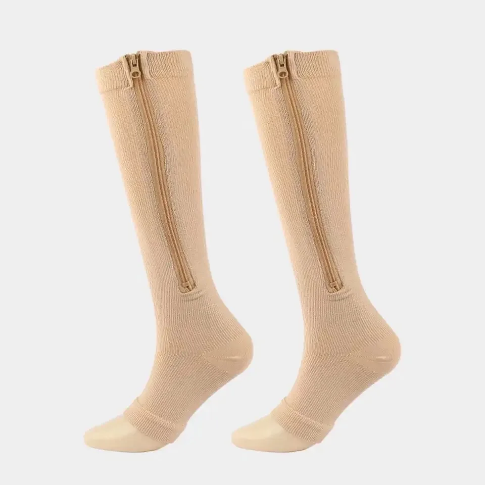 Zipper Nylon Open-toe Tube Men Compression Unisex Lattice College Wind Varicose Veins Women Girl Custom Print Socks Soccer Socks