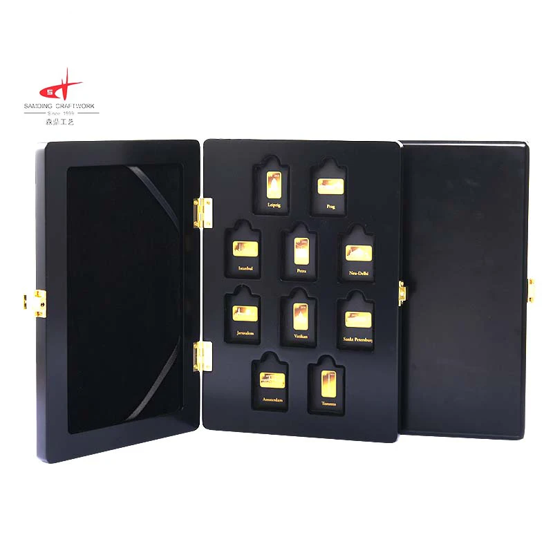 Custom Display Wood Slab Coin Box Velvet Holder Storage Challenge Gold Commemorative Gift Luxury Wooden Coin Box For Coin