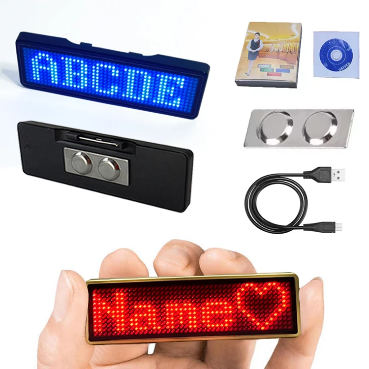 Rechargeable reusable rolling flash name badge factory wholesale magnet pin