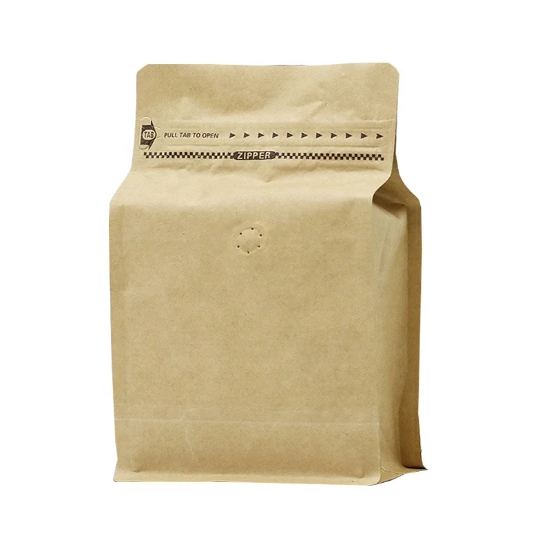 Custom China Factory Wholesale Square Flat Bottom Coffee Beans Bag with Valve Zipper Lock Packaging for Food Use