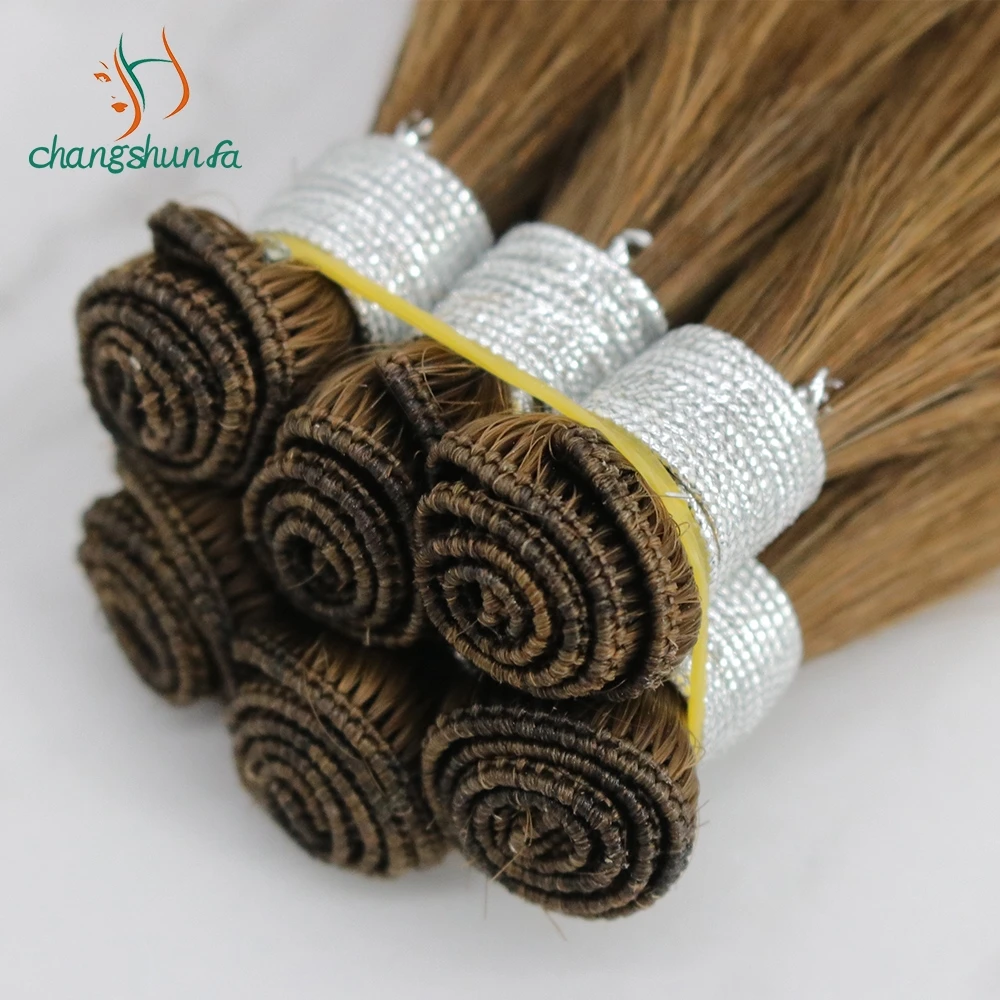 Thick End Russian Human Hair Handtied Weft Hair Extension Double Drawn Hand Tied Weft