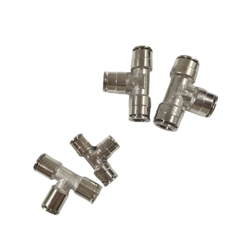 Industrial Nickel Plated Brass T shape Push in Connect Fittings for High Pressure Mist Cooling System