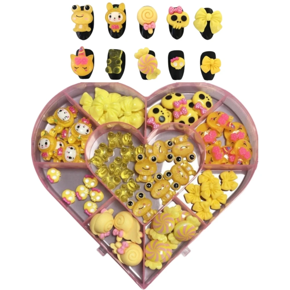 Spring Youthful Kawaii Bear Skull Head Lollipop Bunny Kitten Candy Bow Tie Set 3D Nail Art Charms Decor Phone Case Accessories