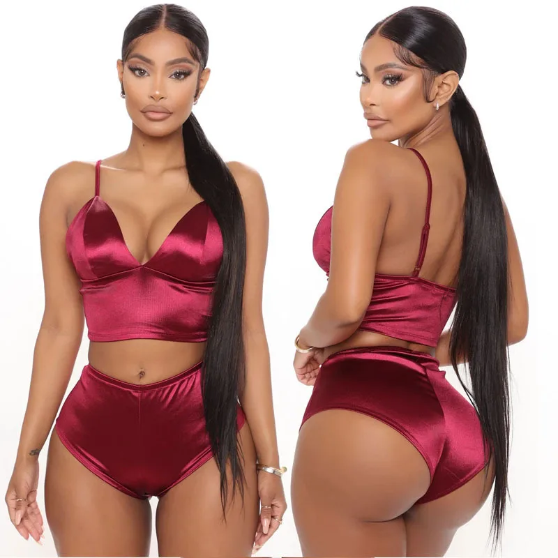 Wholesale Designer Summer Sexy Satin Slim Cropped Top Shorts Womens Sleepwear Pajamas Set