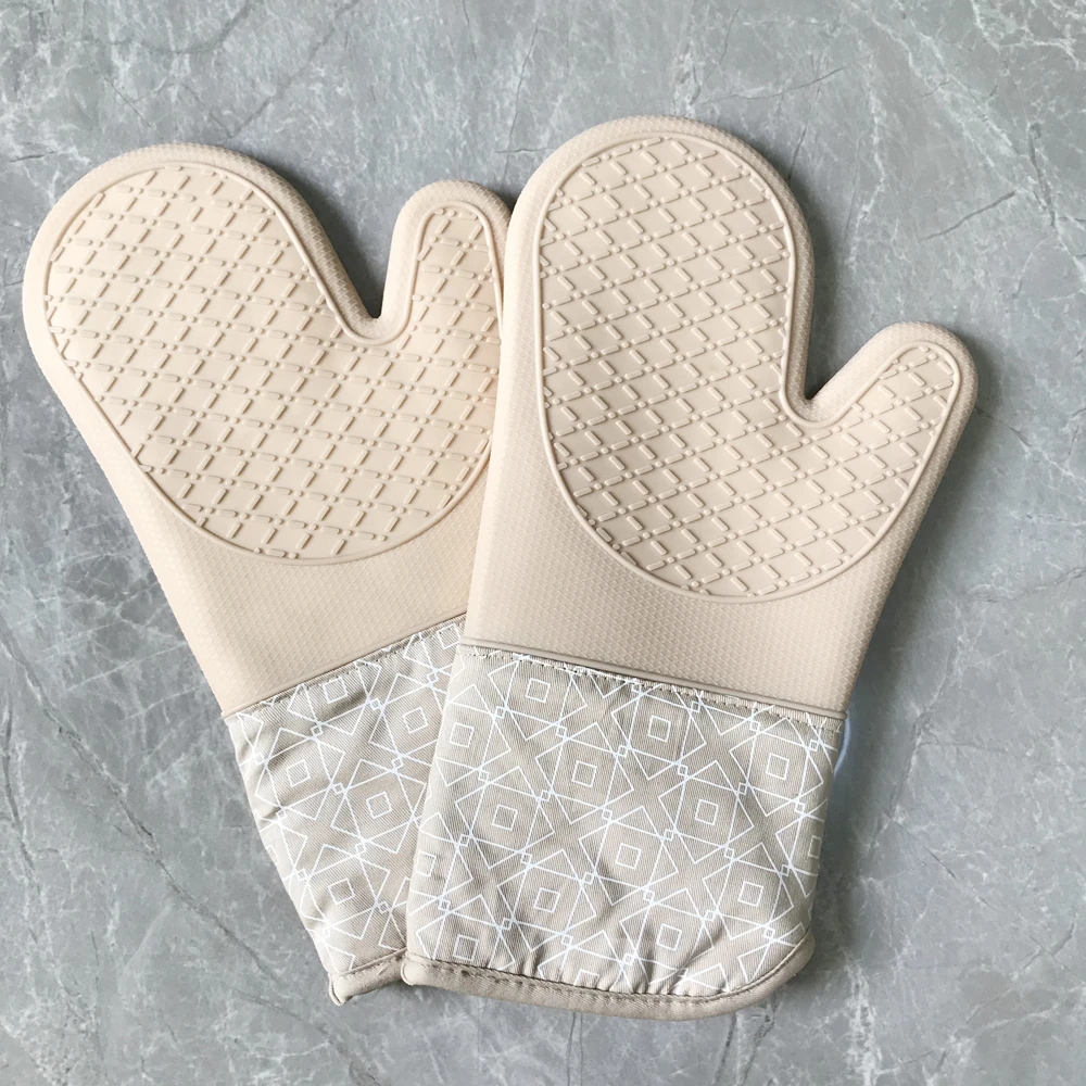 
Extra Long Professional Heat Resistant Pot Holders Silicone Oven Mitts with Quilted Liner Flexible Oven Gloves 