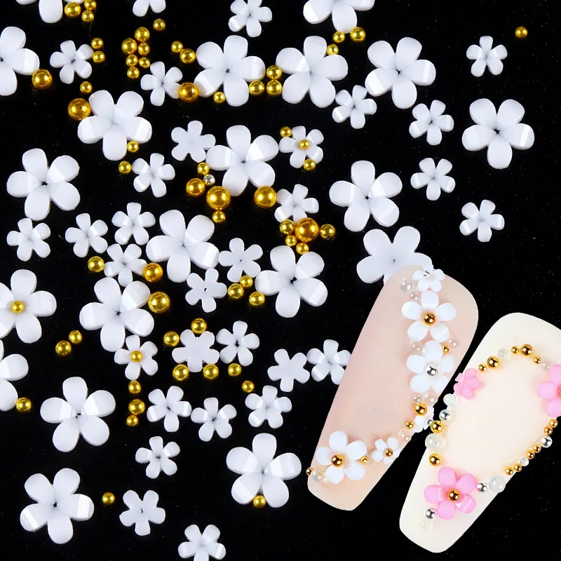 Colorful Resin Flower Nails White pink Jewelry Beads DIY Nail Art Decoration 3d Acrylic Flowers for Nails