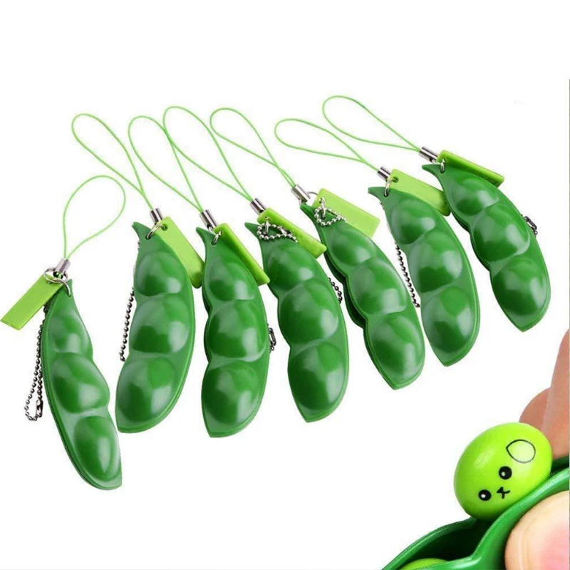 
2021 new Squishy Squeeze Peas Beans Cute Pea Pods Keychain Soybean Fidget Bean Stress Relief Toys Finger toys 
