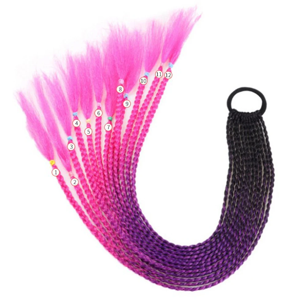 Synthetic Ombre Color Braided Ponytail Extension Wig Hair Ties Twist Braiding Hair with Rubber Band For Kid Hair Accessories