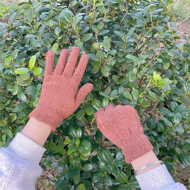 Solid Color Winter Gloves Knit Hot Warm Mittens