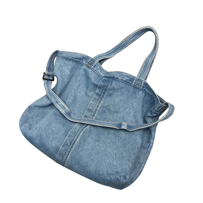 Fashion retro portable shopping large capacity casual denim Academy wind Harajuku canvas one-shoulder crossbody bag