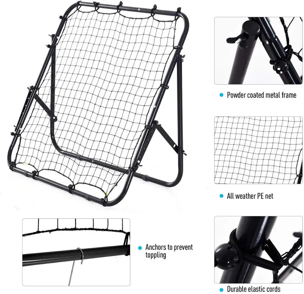 Rebounder Net Soccer Kickback Target Goal Kids Adults Football Training Aid Multi-Sports Practice Adjustable Black