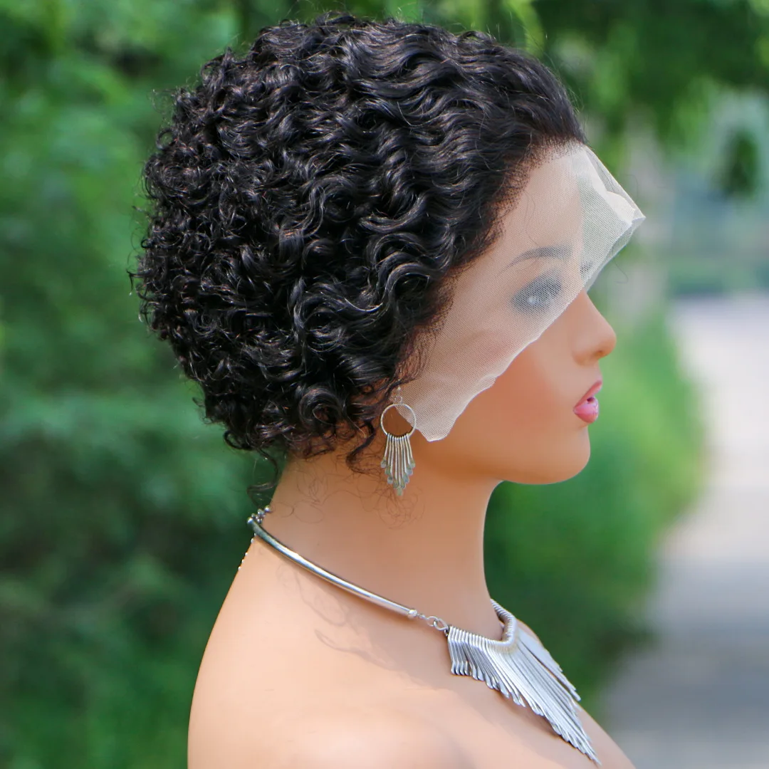 Wholesale Indian Virgin Ginger Orange 13X4 Transparent Lace Front Wig Straight Short Pixie Cut Human Hair Wigs For Black Women