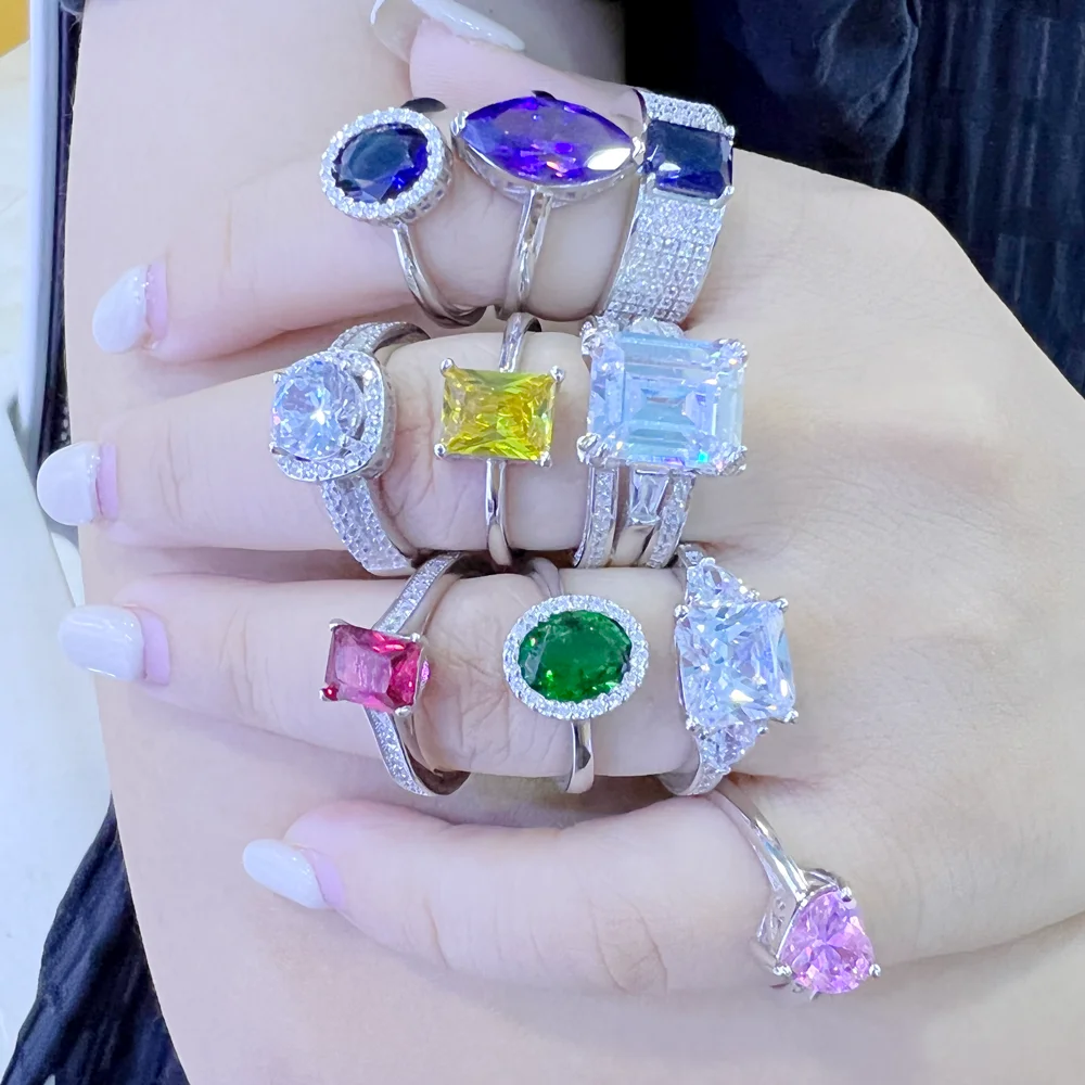 Gold Plated 925 Sterling Silver Cz Wedding Rings Engagement Eternity Diamond Jewelry Ring For Women Custom Rings