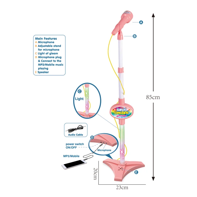 Educational Electric Blue Single Tube Flash Microphone Multifunction Karaoke with MP3 Function Musical Toys for Kids