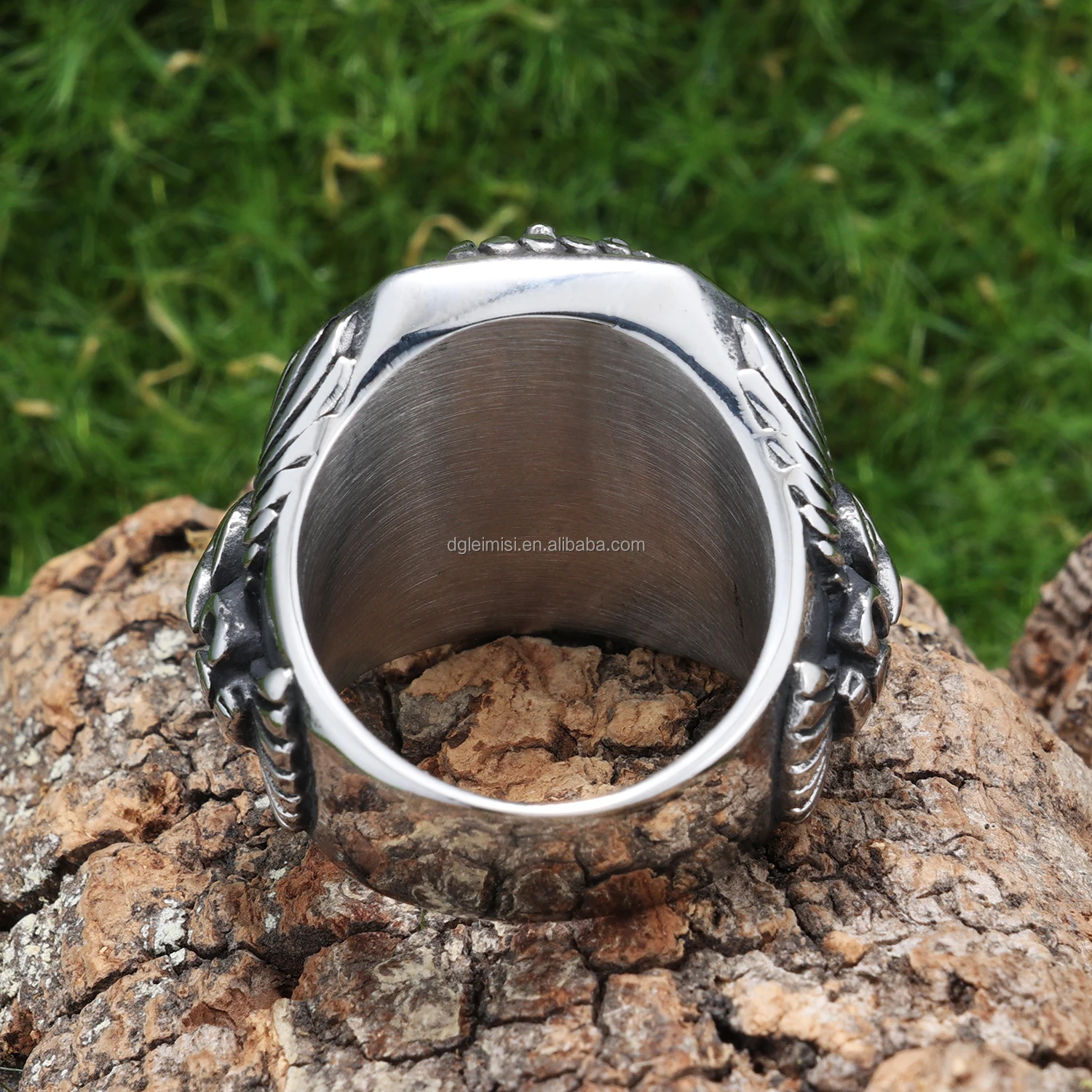 Stainless Steel Eagle Curved Inlaid Black Agate Arabic Man Wedding Engagement Band Ring Natural Tiger Eye Stone Rings for Men