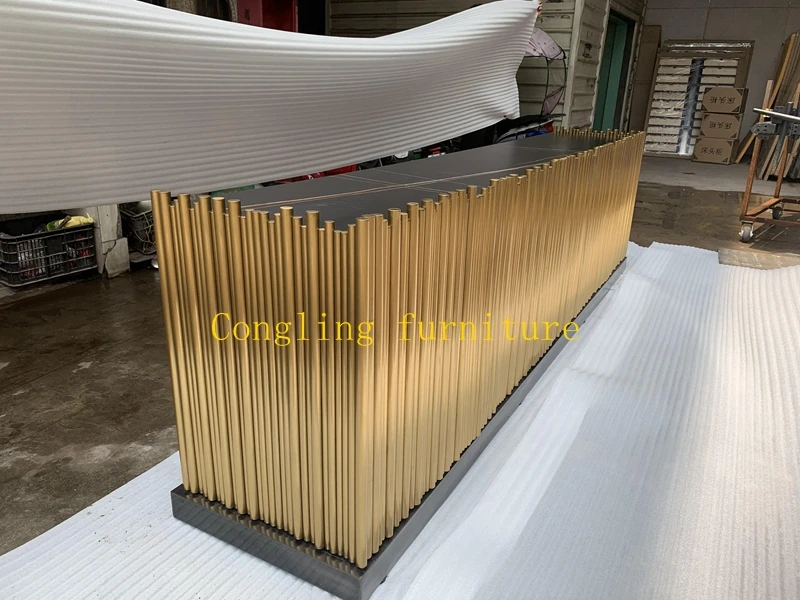 Роскошный Прилавок 8091 из нержавеющей стали золотого цвета, приемный стол, стол для салона красоты