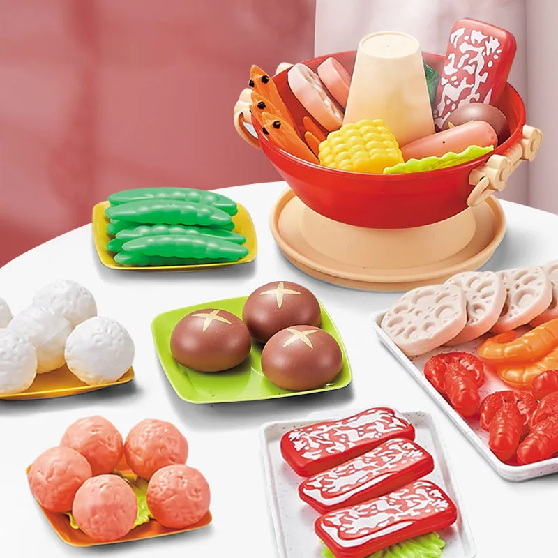 Amazon Hot Sale Surround Stove Hot Pot Play House Toy Girl Kids Mini Simulation Hot Pot Toy Kids Kitchen Emulation Food Set Toy