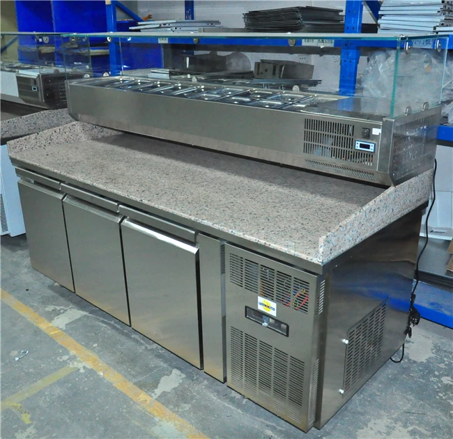 Pizza pasta prep fridge table refrigerated with 2 doors