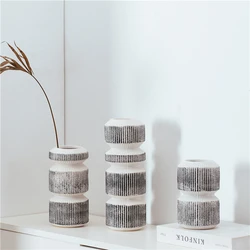 New design wholesale interior modern luxury hotel decoration pieces floral vase stripe ceramic vases for home decor