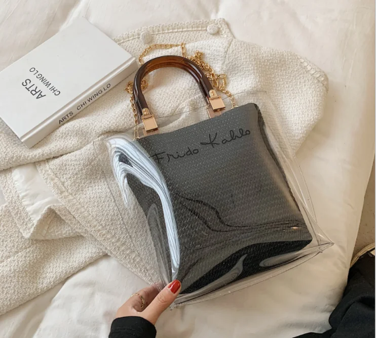 New Trendy Transparent Tote Bags for Women Big Capacity Ladies Bags Leather Handbags for Mobile Phone