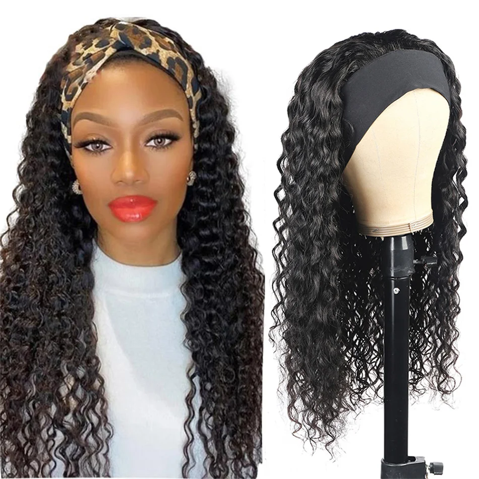 Very Popular Deep Wave Headband Wigs Cheap None Lace Wigs Human Hair For Black Women Peruvian Glueless Can Be Customized Stock