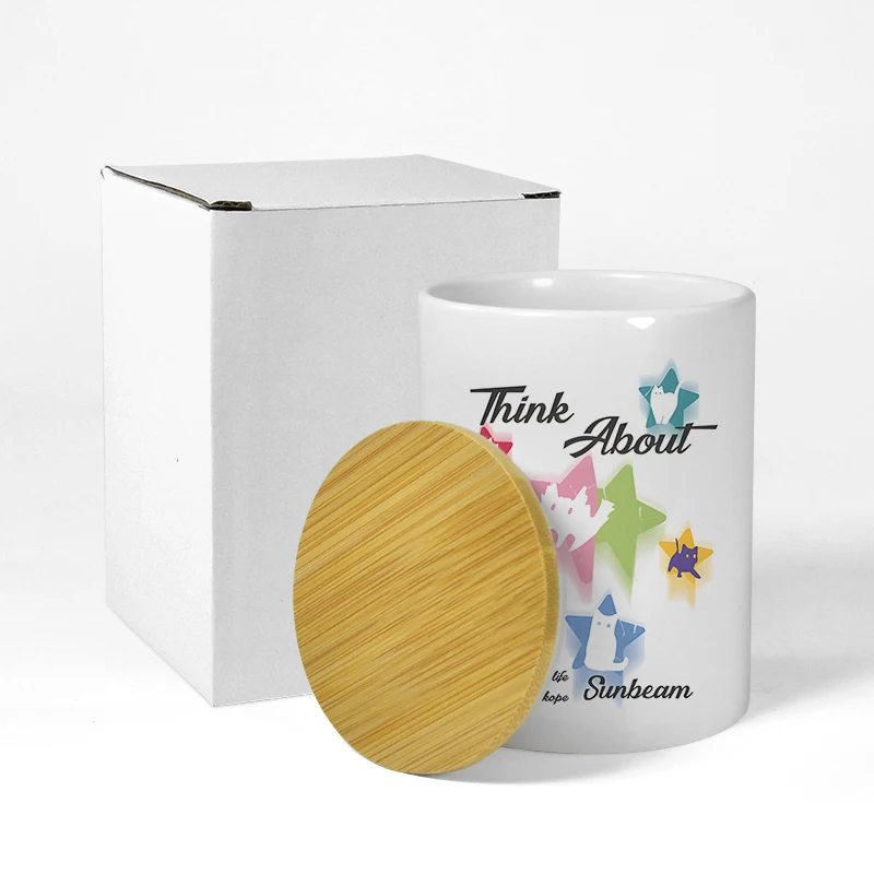 15oz sublimation white blanks custom ceramic candle jars with bamboo lid