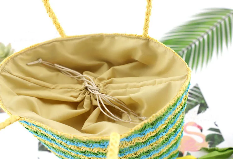 Niyang factory wholesale hot sale design handmade woven knitted stripe color for women fashion women paper straw tote bag