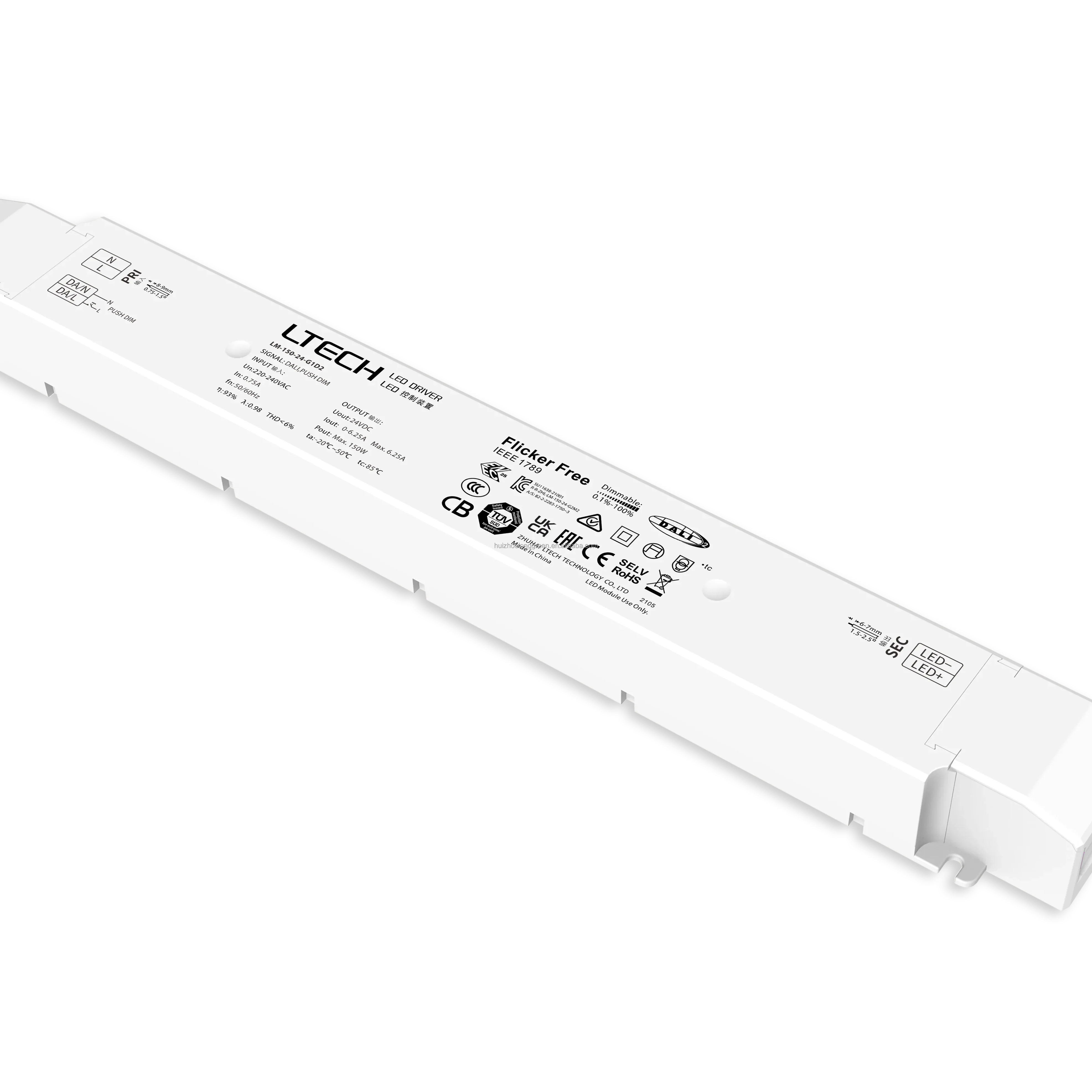 Ltech  LM-150-24-G1D2 150W 12V 24VDC CV DALI  Constant Voltage Push Dim Flicker Free Dimmable LED Driver