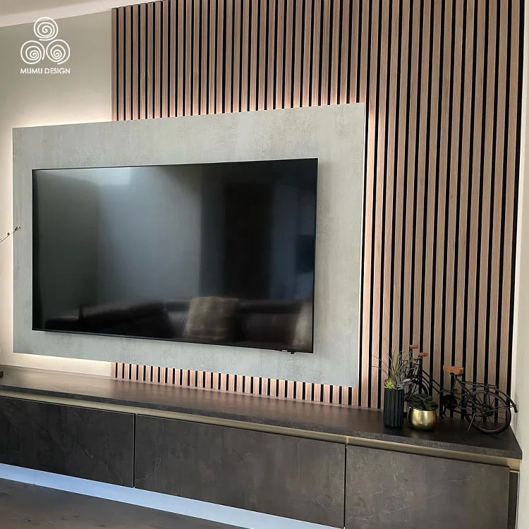 Natural Black Felt Oak Insulation Polyester Soundproofing Pet Acoustic Interior Wooden Slatted Wall Panels