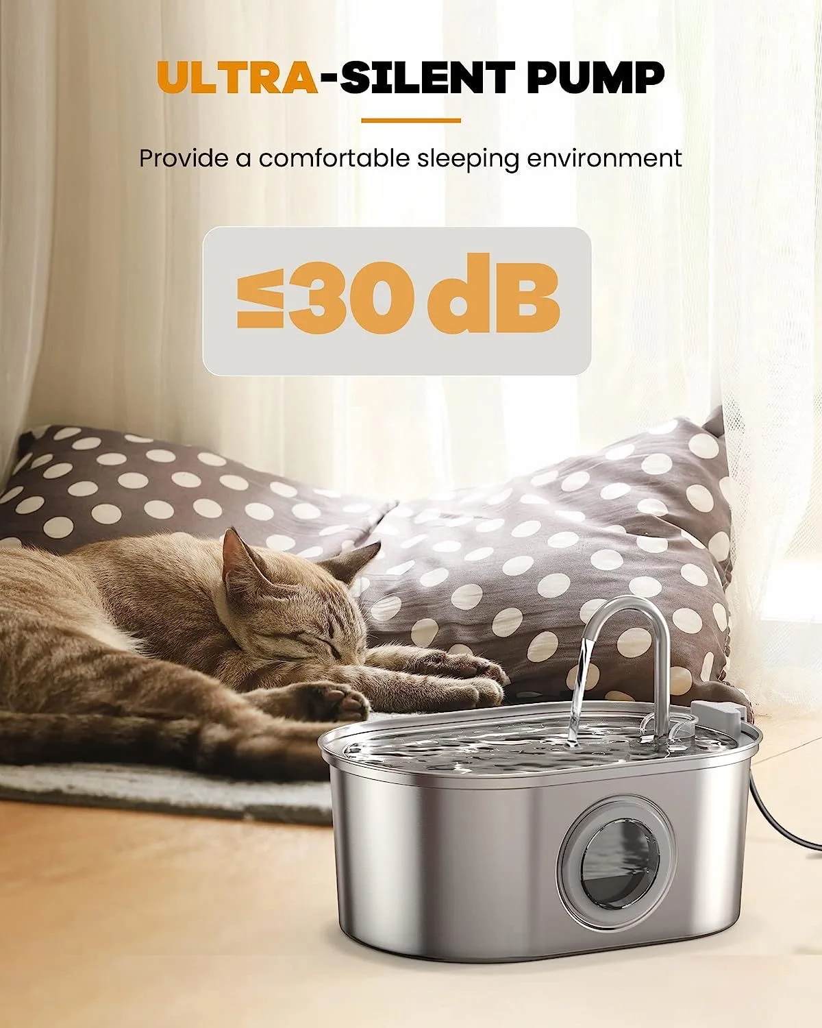 3.2L Bowls Automatic Feeders & WaterFeeding Pets as Picture Cat Water Fountain Wireless Pet Fountain,304 Stainless Steel