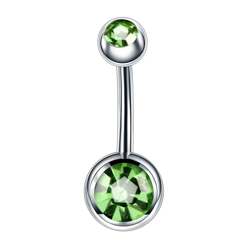 Simple Double Colorful Crystal Navel Piercing For Women Daily Surgical Steel 5/8mm Ball Barbell Belly Rings