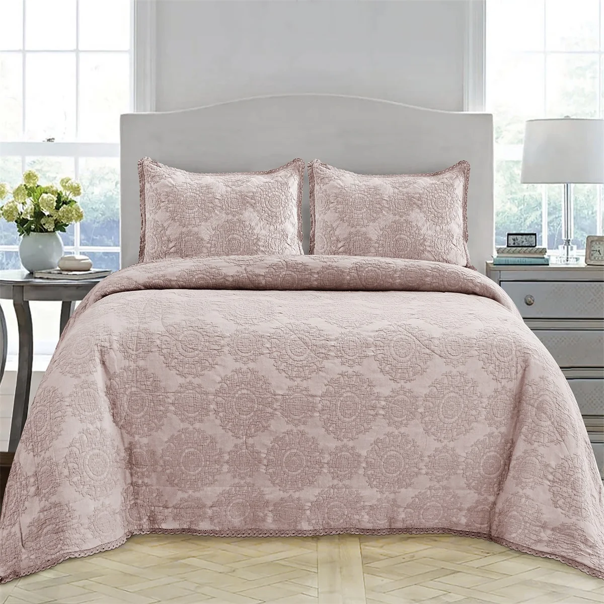 New designer sun flower medallion summer cotton soft quilted stone wash bedspread coverlet quilt