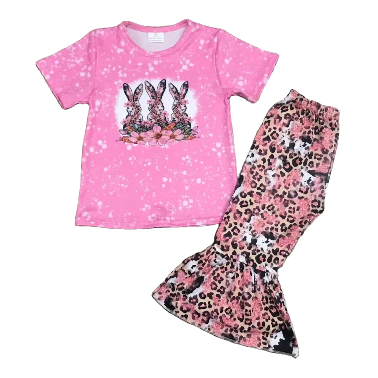 fashion girls outfit spray-ink top ruffled bottom cute image print wholesale boutique clothing set